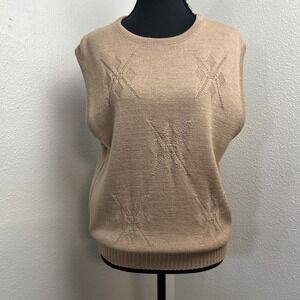 Vintage Pendleton‎ Sweater Vest Women's Large Tan Cardigan Wool Knit Made in USA